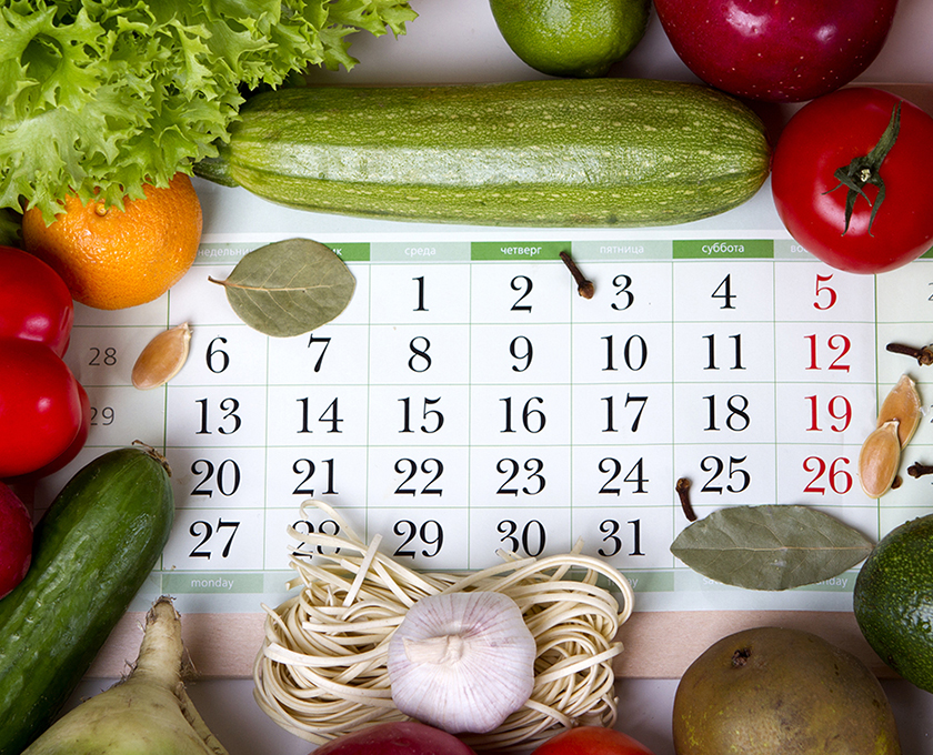 calendar with vegetables on top